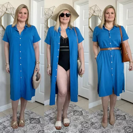 ✨KAUFE 2 – KOSTENLOSER VERSAND✨Kurzärmeliges Damen-Hemdblusenkleid mit Knopfleiste