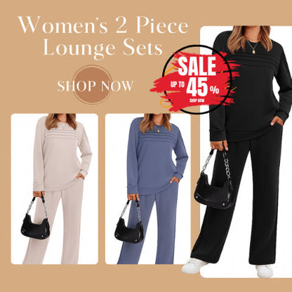 🔥LETZTER TAG – 60% RABATT👍✨Damen-Set mit Rundhals-Oberteil und Hose mit Kordelzug