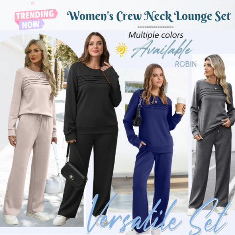 🔥LETZTER TAG – 60% RABATT👍✨Damen-Set mit Rundhals-Oberteil und Hose mit Kordelzug