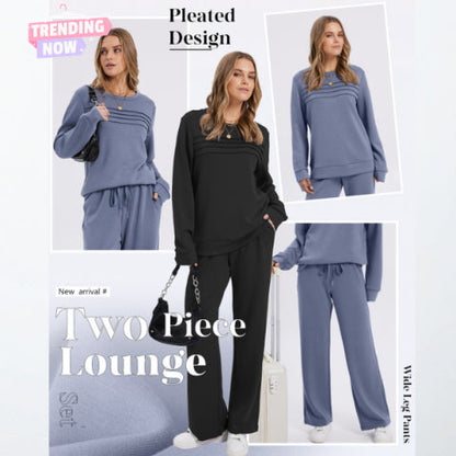 🔥LETZTER TAG – 60% RABATT👍✨Damen-Set mit Rundhals-Oberteil und Hose mit Kordelzug