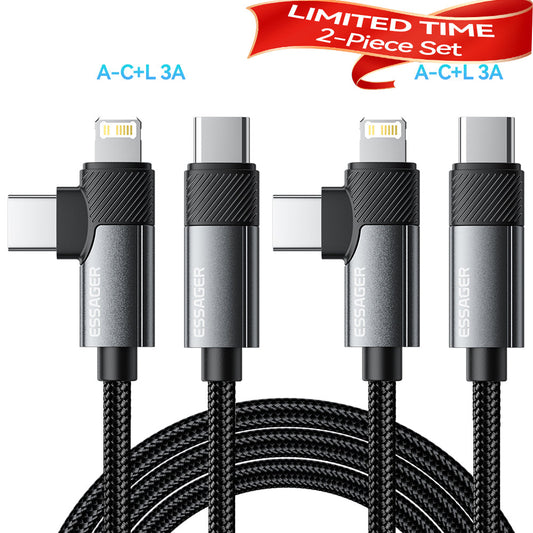 (Bundle)Essager 2-Piece Fast Charging Cable Bundle 2 in 1 USB Type C Cable 65W PD Fast Charging Wire Type C To Lightning Cable For iPhone 15 14 Pro Max MacBook iPad Xiaomi