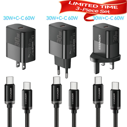 (Bundle)Essager 3-Piece Premium Charging Bundle - Ultimate Value Pack For iPhone 15 14 Pro Max MacBook iPad Samsung Xiaomi Huawei Lenovo