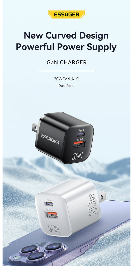 (Bundle)🔥Buy 1 Get 1 Free – Today Only！🔥Essager 20W GaN 2 ports Fast charger