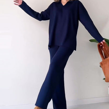 🍂Nur für kurze Zeit 50 % RABATT🍂Lässiges zweiteiliges Strickset mit V-Ausschnitt und Schlitz ✈️ Kostenloser Versand