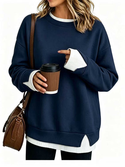 🥰Herbstangebot: 50 % RABATT!💛Damen-Sweatshirt in lockerem Zweiteiler-Look aus Kunstmaterial