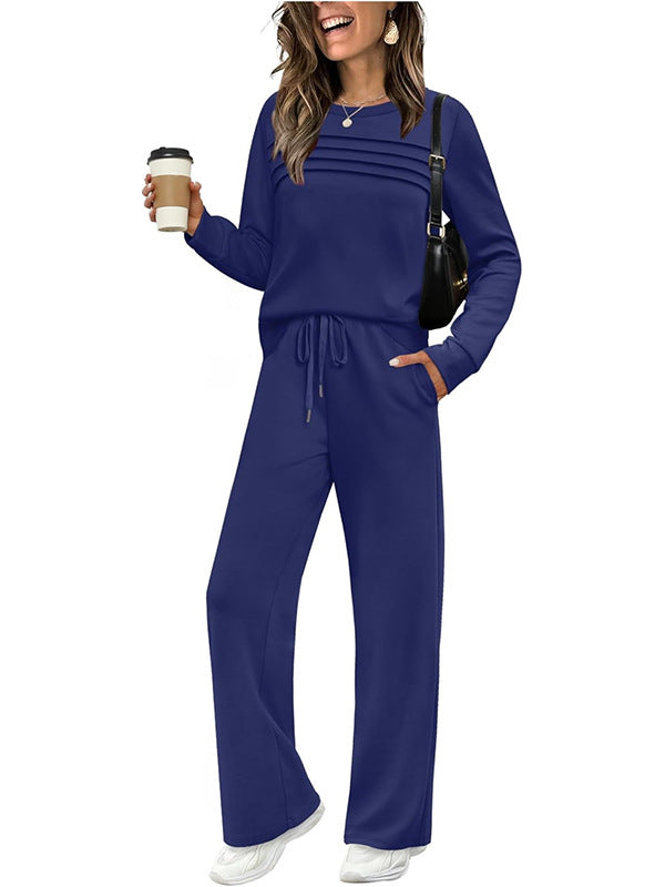 🔥LETZTER TAG – 60% RABATT👍✨Damen-Set mit Rundhals-Oberteil und Hose mit Kordelzug