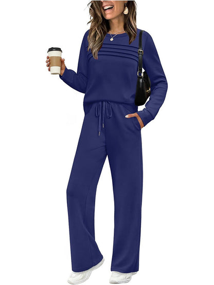 🔥LETZTER TAG – 60% RABATT👍✨Damen-Set mit Rundhals-Oberteil und Hose mit Kordelzug
