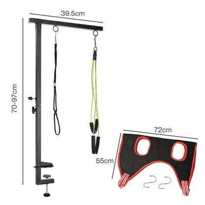Verstellbarer Schertisch-Haltearm mit Hängematte für Hunde, 70–97 cm, Stahlklemme, 2 Halterungen