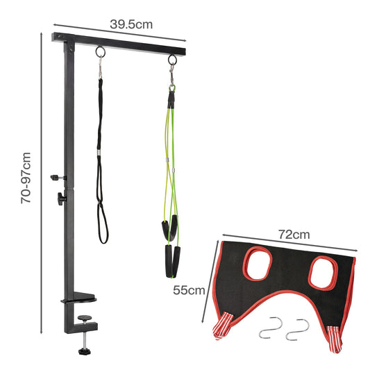 Verstellbarer Schertisch-Haltearm mit Hängematte für Hunde, 70–97 cm, Stahlklemme, 2 Halterungen