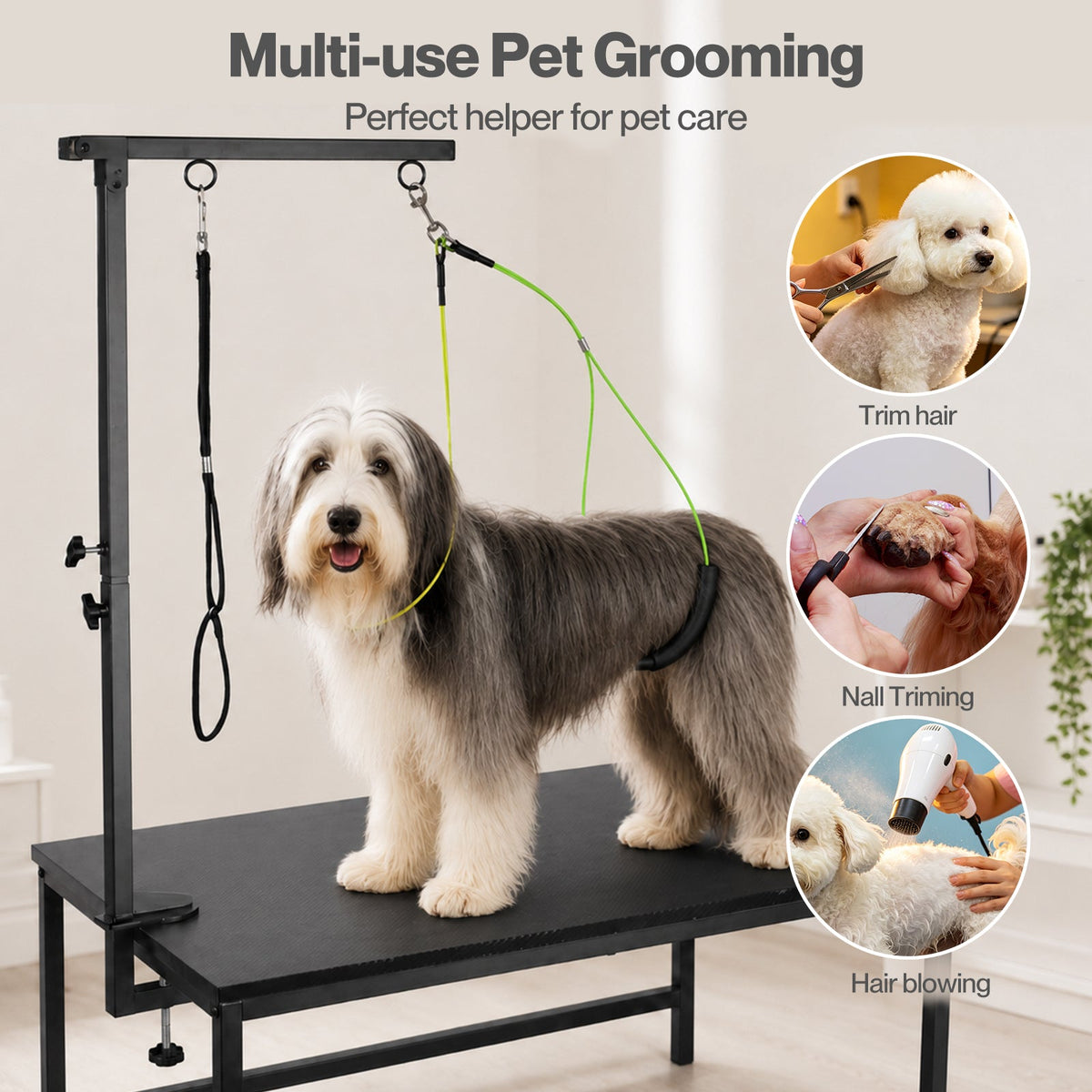 Verstellbarer Schertisch-Haltearm mit Hängematte für Hunde, 70–97 cm, Stahlklemme, 2 Halterungen