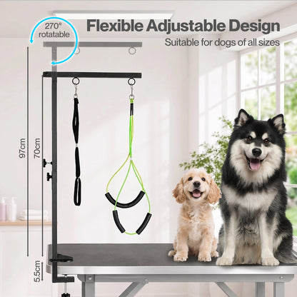 Verstellbarer Schertisch-Haltearm mit Hängematte für Hunde, 70–97 cm, Stahlklemme, 2 Halterungen