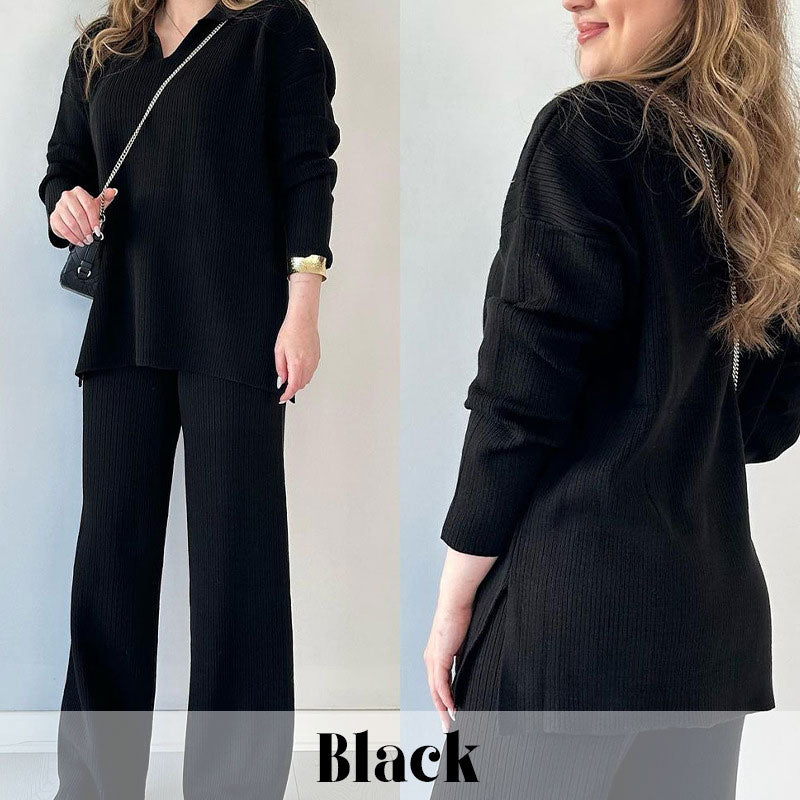 🍂Nur für kurze Zeit 50 % RABATT🍂Lässiges zweiteiliges Strickset mit V-Ausschnitt und Schlitz ✈️ Kostenloser Versand