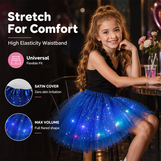 🌟Letzter Tag: 50 % RABATT!🎁✨Leuchtender LED-Pailletten-Tutu-Rock, Sternen-Mesh-Prinzessinnenrock für Mädchen und Erwachsene