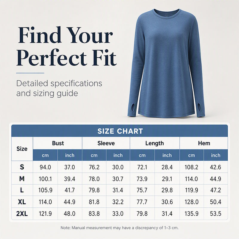 ✨Bestseller-50% RABATT💐Legeres Damen-Langarmshirt mit Rundhalsausschnitt, Daumenlöchern und abgerundetem Saum